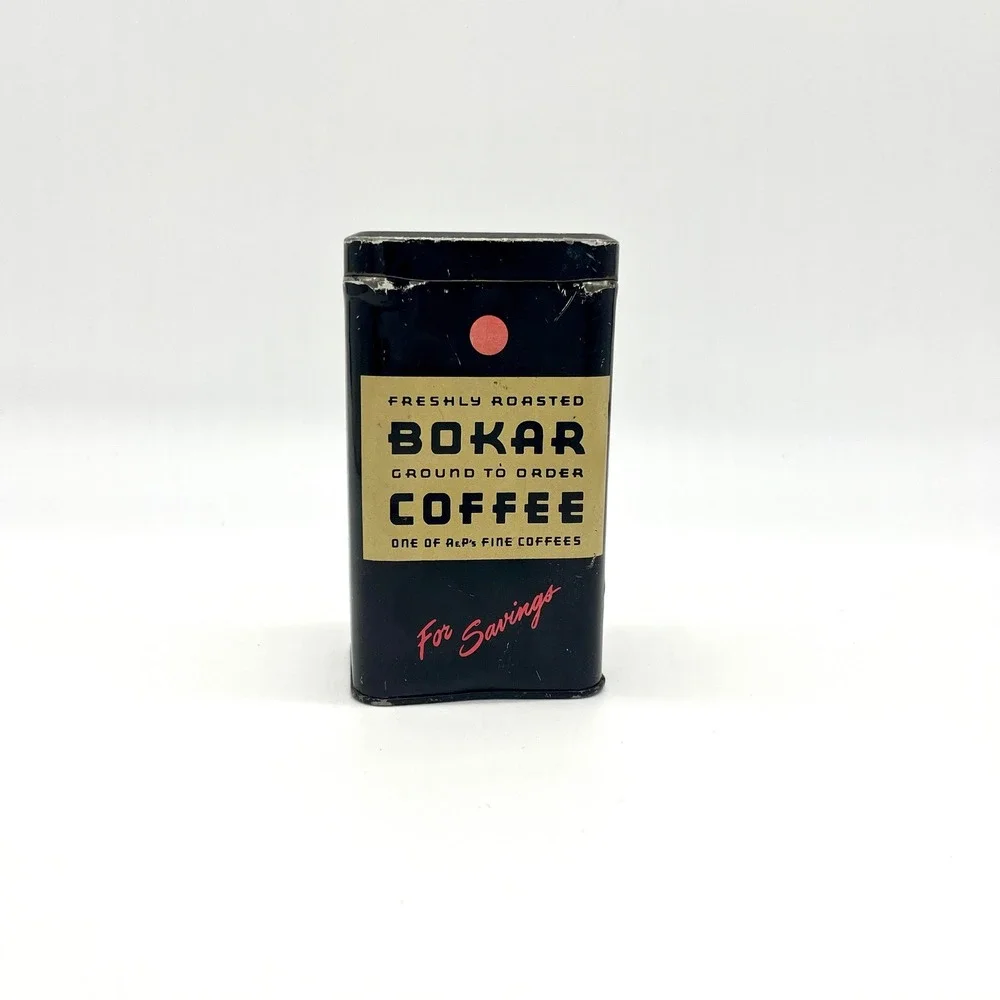 Bokar Coffee Tin Bank Freshly Roasted Ground‎ to Order Vintage Black Decor